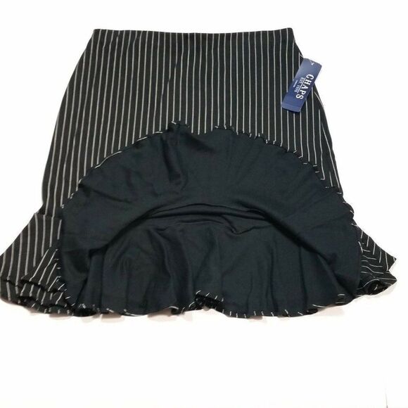 𝅺CHAPS Striped Tiered Ruffled Skirt Black Knee Length Elastic Waistband Large - Picture 2 of 7